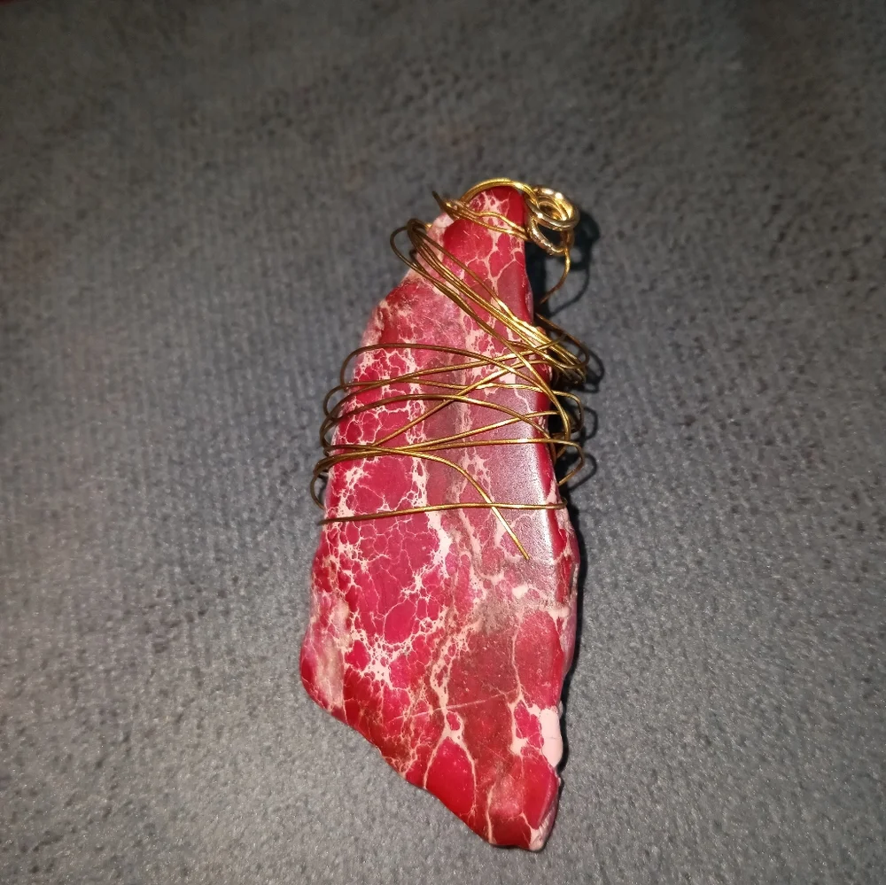 New gold wire wrapped gemstone pendant pink turquoise agate choker necklace